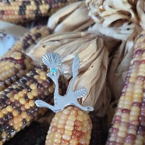 Adorable Native American Navajo Sterling & Turquoise Road Runner Brooch 🩶🎁💙